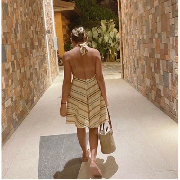NWOT Zara Blogger’s Favorite Striped Linen Blend Wrap Halter Mini Dress, XXL - Picture 10 of 16